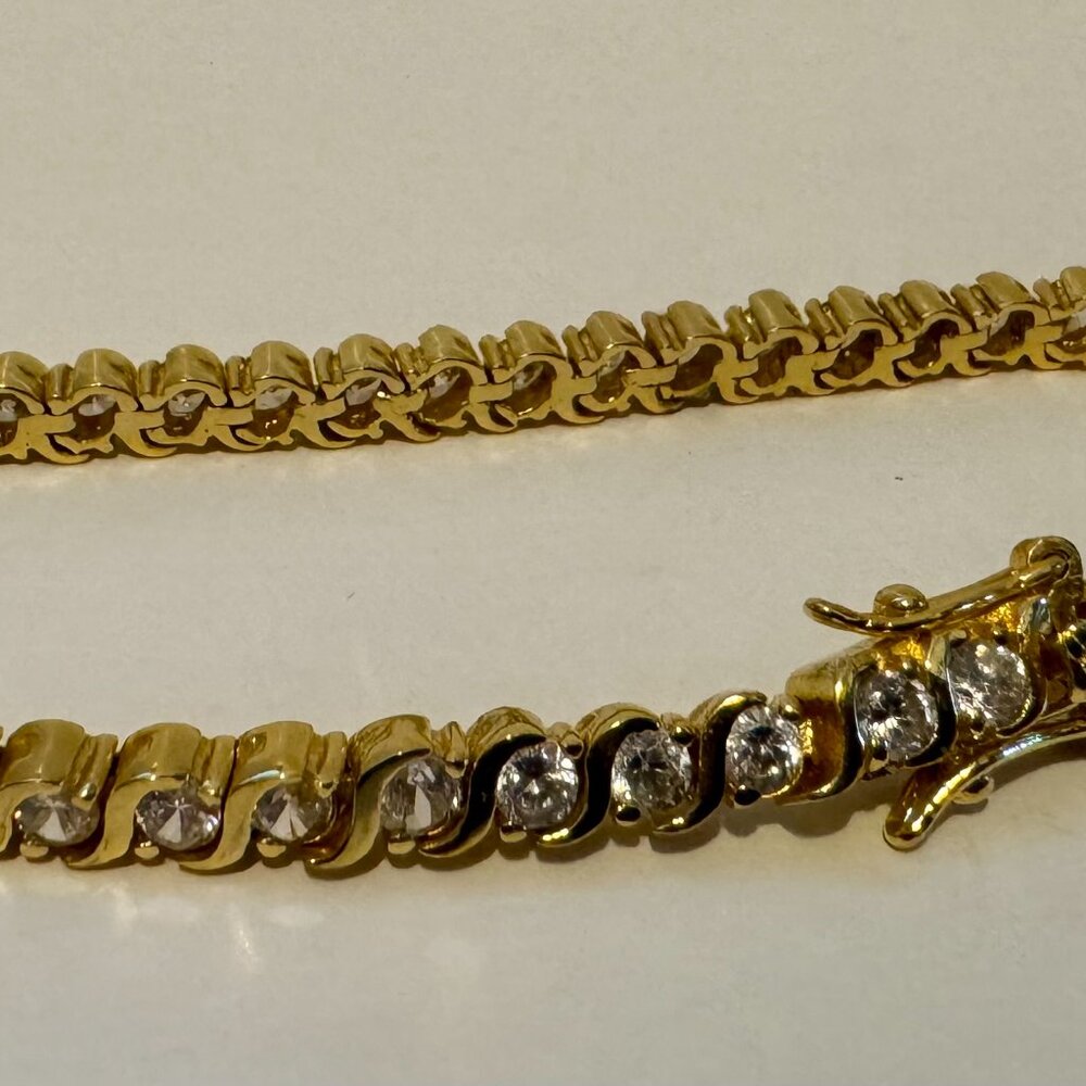 Vintage Gold Tone Cubic Zirconia Tennis Bracelet